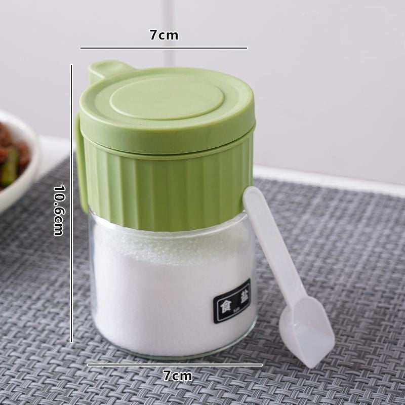 Recipient Condimente, selexmo, din Stilca, 180 ml, cu Maner si Lingurita, 10.6 x 7 x 7 cm, Capac Mat, Verde