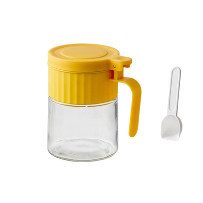 Recipient Condimente, selexmo, din Stilca, 180 ml, cu Maner si Lingurita, 10.6 x 7 x 7 cm, Capac Mat, Galben