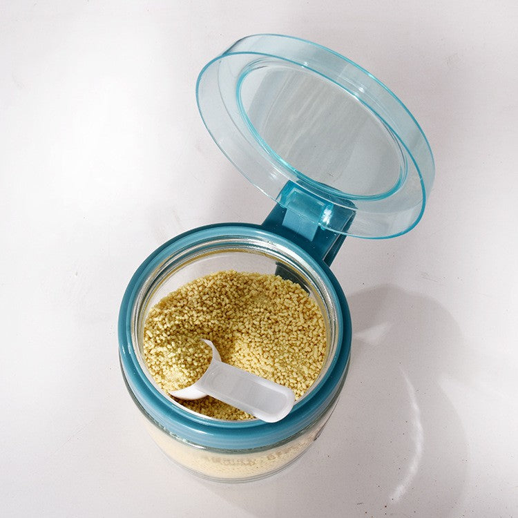 Recipient Condimente, selexmo, din Stilca, 180 ml, cu Maner si Lingurita, 8 x 9 cm, Capac Transparent, Albastru