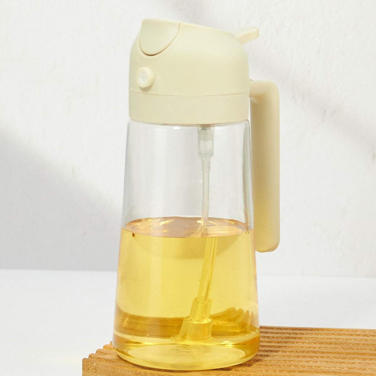 Recipient Ulei 2 in 1, selexmo, Functie Spray & Turnare, din Sticla, Fara Scurgere, 18.5 x 7.7 cm, 470 ml, Alb