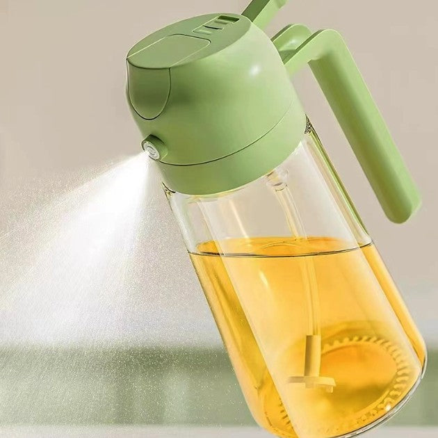 Recipient Ulei 2 in 1, selexmo, Functie Spray & Turnare, din Sticla, Fara Scurgere, 18.5 x 7.7 cm, 470 ml, Verde