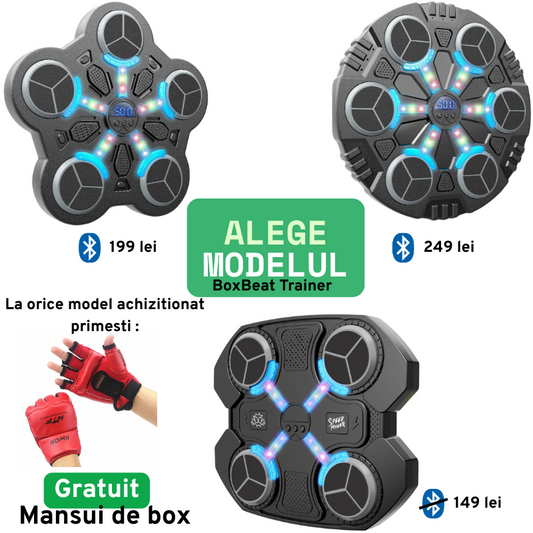 Aparat de box cu muzica, montare pe perete, lumini interactive, pentru antrenament si distractie in familie