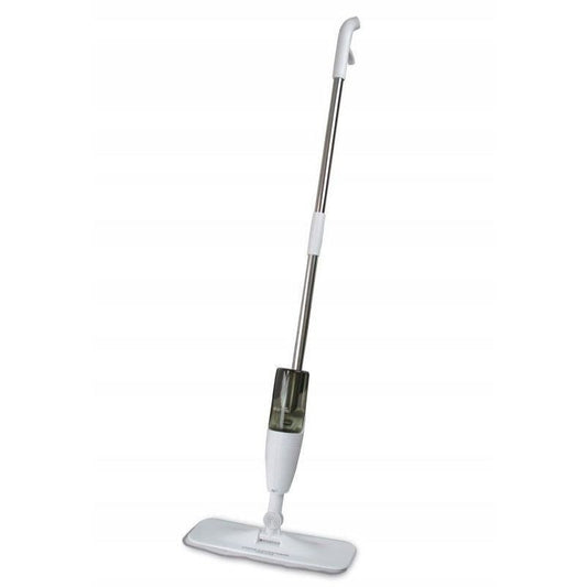 Mop plat, cu pulverizator, pentru uz casnic, plastic, rezerva de mop din microfibra, 125x40 cm, Alb