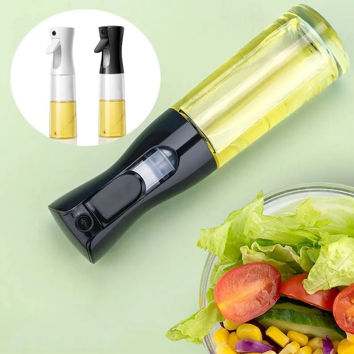 Set 2 pulverizatoare pentru Ulei, Otet sau alte lichide, reincarcabile, multifunctionale, capacitatea 230 ml, Material Sticla si PVC, Culoare Negru/Alb