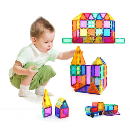 Piese Magnetice de Constructie, Magnetic Tiles, Forme Geometrice, 3 Ani+ 88 piese