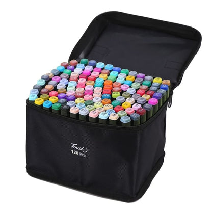 Set Markere cu Varf Dublu, Culori Intense, Geanta de Depozitare, Multicolor
