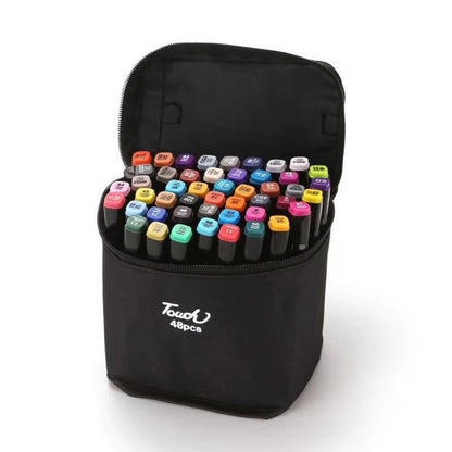 Set Markere cu Varf Dublu, Culori Intense, Geanta de Depozitare, Multicolor