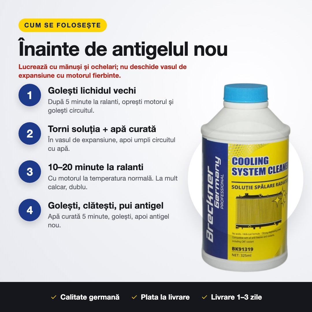 Cum se folosește soluția de curățare a radiatorului, în 4 pași