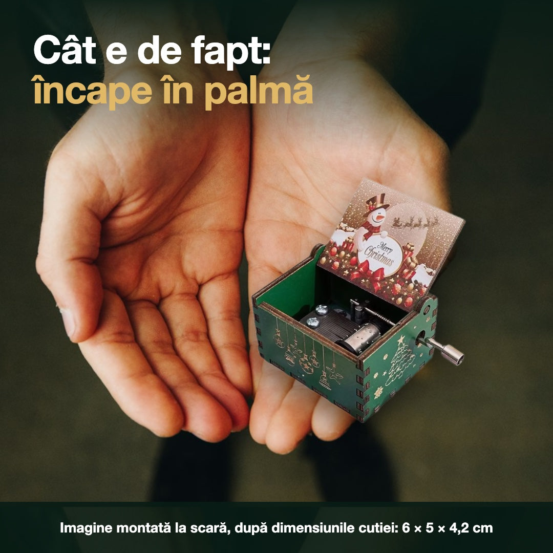 Cutia muzicală în palmă, imagine montată la scară