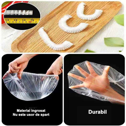 Set 200 Folie de Protectie Elastica pentru Alimente si Boluri, material plastic, prospetime, diametrul 12 - 40 cm