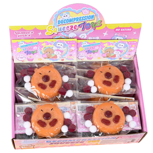Set 12 Jucarii Antistres Squishy, selexmo, cu Revenire Lenta, Squeeze Pinch Family, Forma de Biscuite Rotund, Model Capybara, 7x6.5 cm, 55g, Ambalaj Transparent, Maro