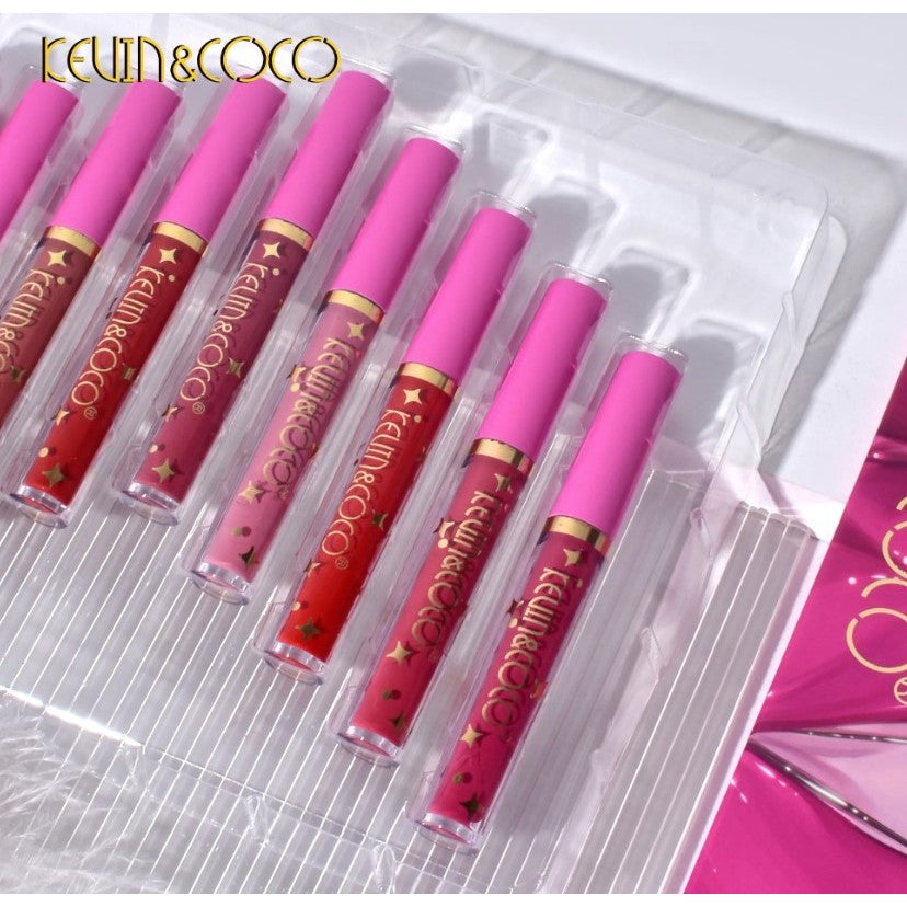 Set 12 Lip Gloss Kevin&Coco, nuante de rosu, rose, nude, cutie dreptunghiulara, 26.5x16.5x2.2 cm, 200 g, multicolor