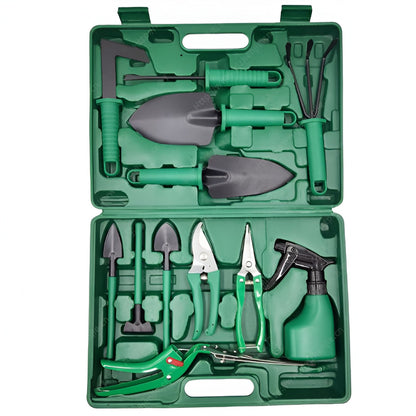 Set 12 Unelte de Gradina, pentru Plantare Prelucrare Sol si Ingrijire Plante, Material PVC si Otel, Cutie Inclusa, 38 x 29 cm, Verde Deschis