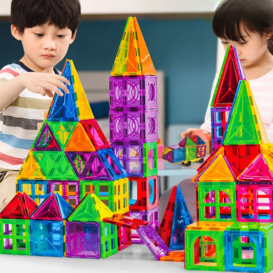 Piese Magnetice de Constructie, Magnetic Tiles, Forme Geometrice, 3 Ani+ 88 piese