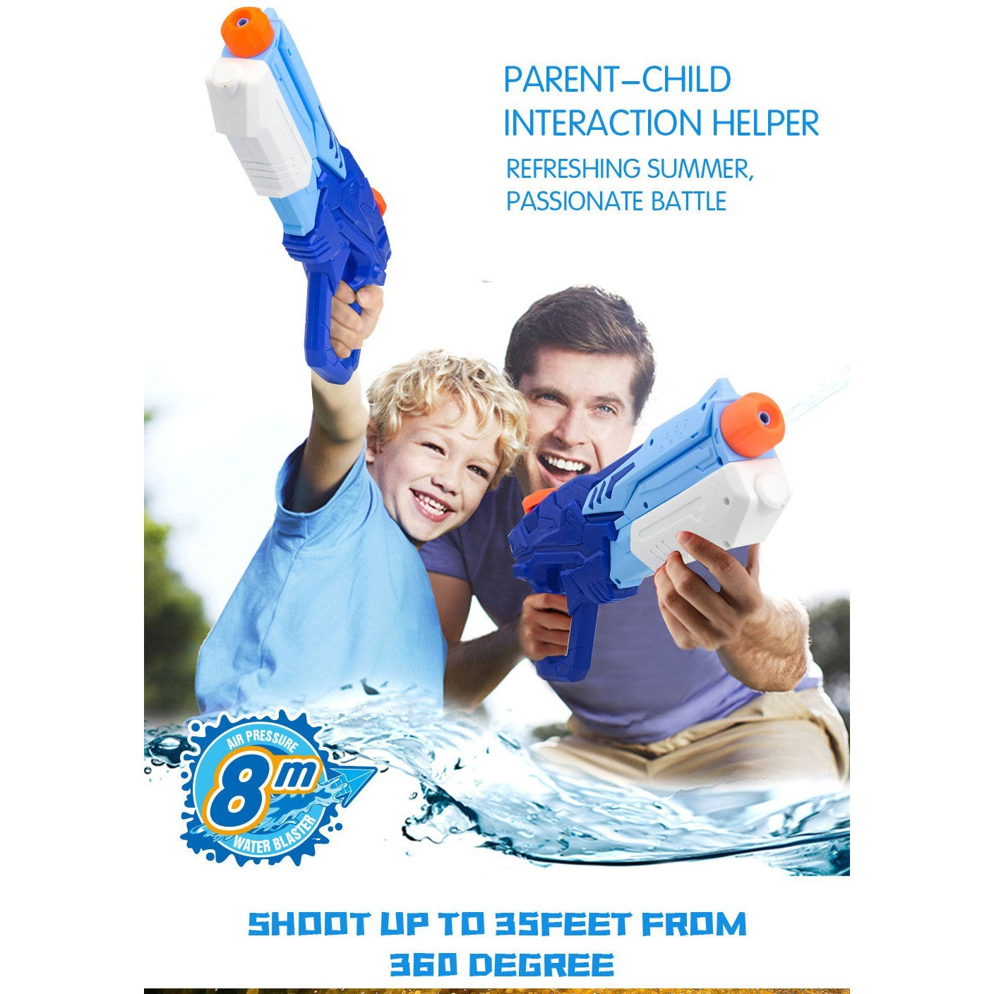 Set 2x Pistol cu Apa pentru Copii, Selexmo, 6ani+, Albastru, 1x 900 ML +  1x 300 ML