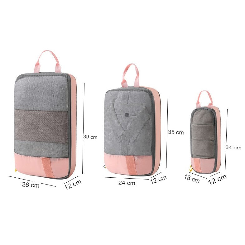 Set 3 Genti de Calatorie selexmo, Pentru Depozitare, Compresibile, 3 Dimensiuni, Mic, Mediu, Mare, Impermeabile, Fermoar Dublu, Roz