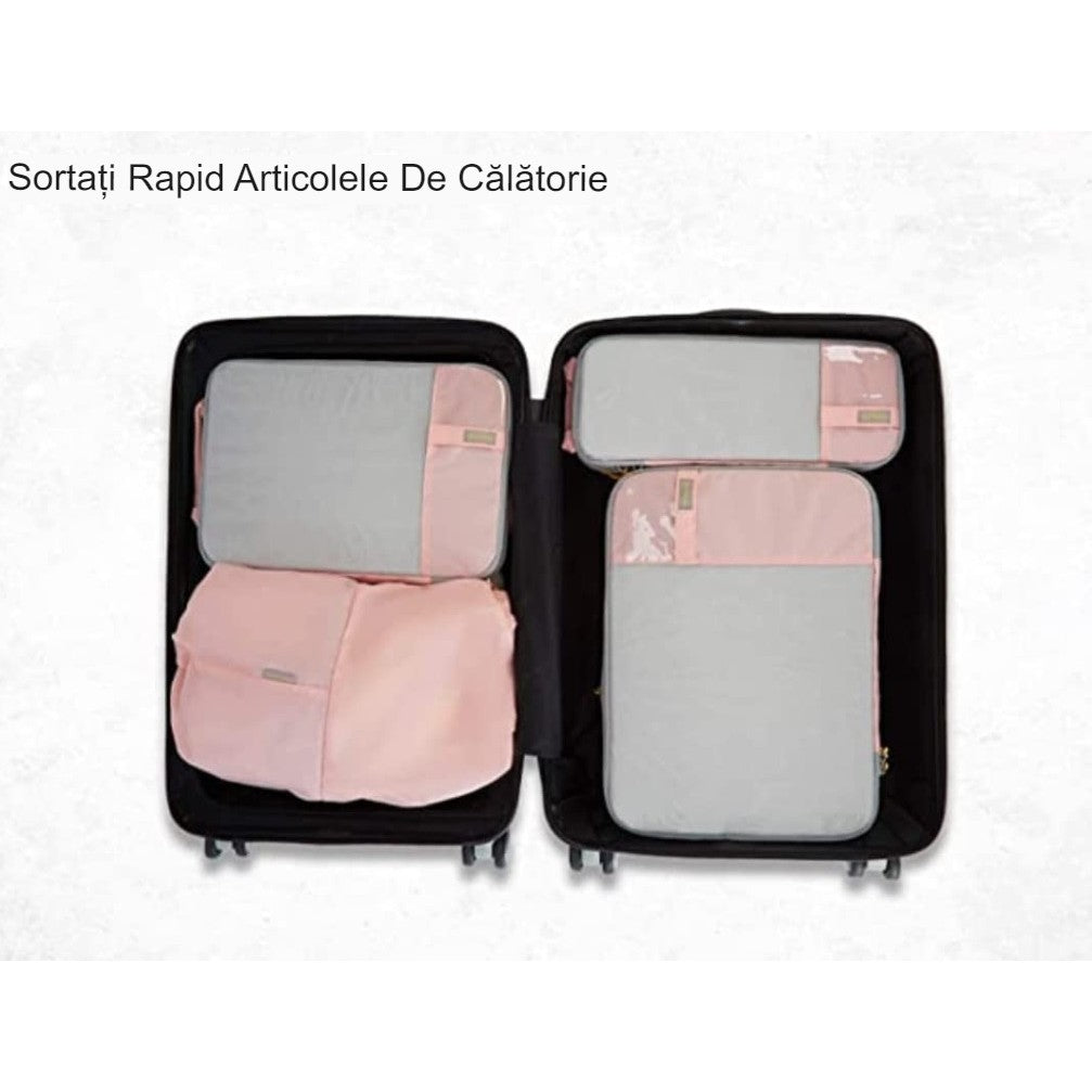 Set 3 Genti de Calatorie selexmo, Pentru Depozitare, Compresibile, 3 Dimensiuni, Mic, Mediu, Mare, Impermeabile, Fermoar Dublu, Roz