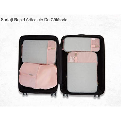 Set 3 Genti de Calatorie selexmo, Pentru Depozitare, Compresibile, 3 Dimensiuni, Mic, Mediu, Mare, Impermeabile, Fermoar Dublu, Roz