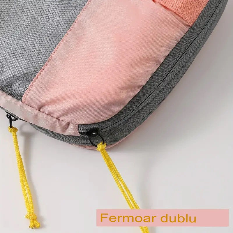 Set 3 Genti de Calatorie selexmo, Pentru Depozitare, Compresibile, 3 Dimensiuni, Mic, Mediu, Mare, Impermeabile, Fermoar Dublu, Roz