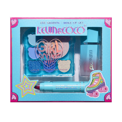 Set 3 Produse de Machiaj, KEVIN &amp; COCO, Ice Blue Bear, 6 culori, 15.5 x 13 x 3.4 cm