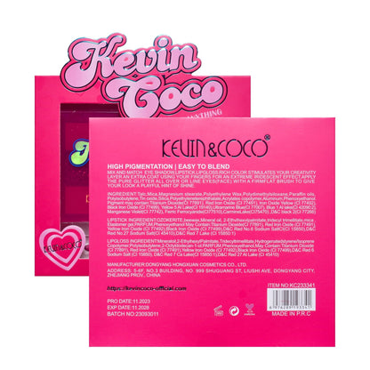 Set 3 Produse de Machiaj, KEVIN &amp; COCO, Pink Hearted, 9 culori, 15.5 x 13 x 3.4 cm
