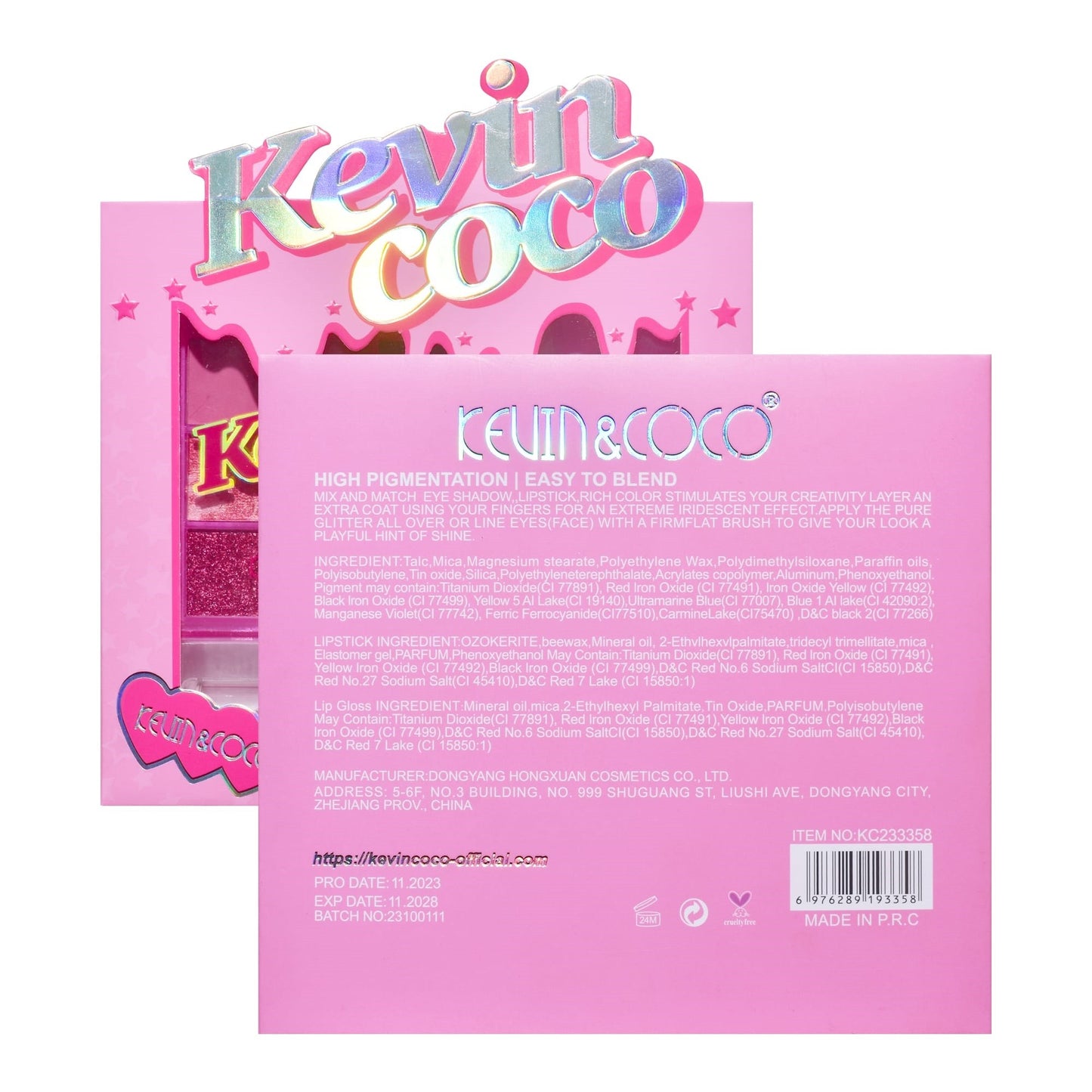 Set 3 Produse de Machiaj, KEVIN &amp; COCO, Pink Ice Star, 9 culori, 15.5 x 13 x 3.4 cm