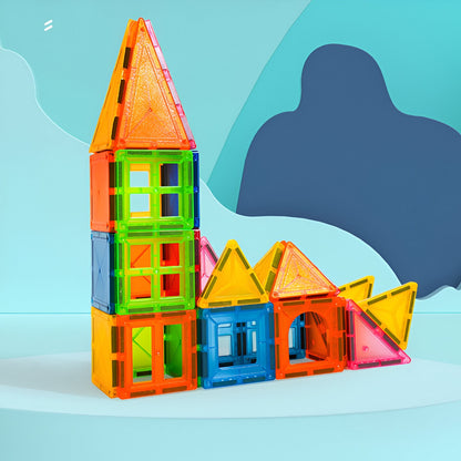 Piese Magnetice de Constructie, Magnetic Tiles, Forme Geometrice, 3 Ani+ 88 piese