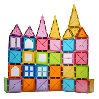 Piese Magnetice de Constructie, Magnetic Tiles, Forme Geometrice, 3 Ani+ 88 piese