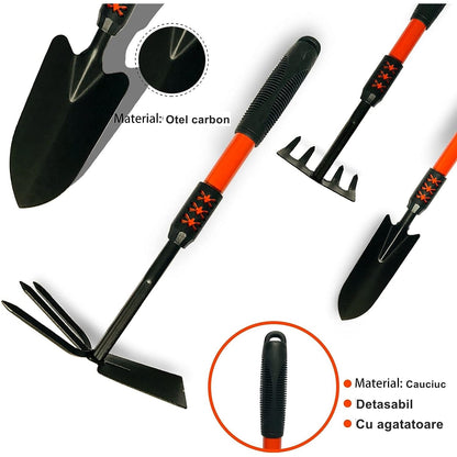 Set 4 Unelte de Gradina, Maner extensibil, pentru Plantare Prelucrare Sol si Ingrijire Plante, Material otel carbon, negru