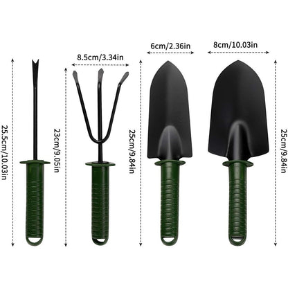Set 4 Unelte de Gradina, pentru Plantare Prelucrare Sol si Ingrijire Plante, Material PVC si cardboard, 25 x 8.5 cm, verde