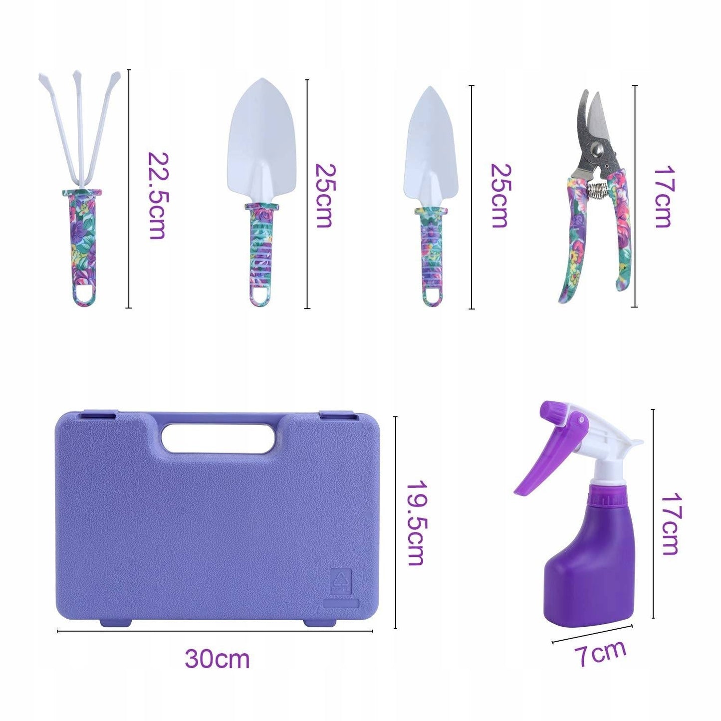Set 5 accesorii pentru gradinarit, geanta depozitare inclusa, otel inoxidabil, 38 x 29 cm, mov