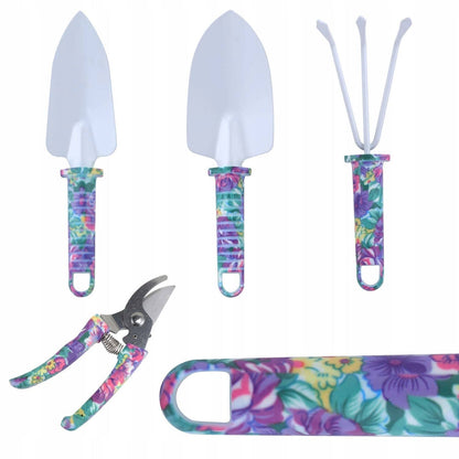Set 5 accesorii pentru gradinarit, geanta depozitare inclusa, otel inoxidabil, 38 x 29 cm, mov