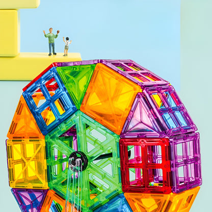 Piese Magnetice de Constructie, Magnetic Tiles, Forme Geometrice, 3 Ani+ 88 piese
