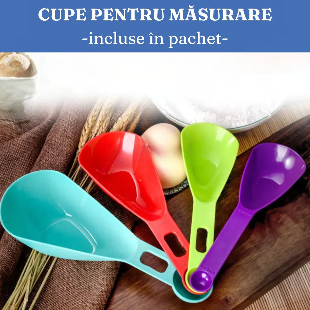 Set 7 Recipiente Etanșe pentru Alimente – 4 Dimensiuni, Etichete Reutilizabile + Cupe de Măsurare – Organizare Inteligentă în Bucătărie