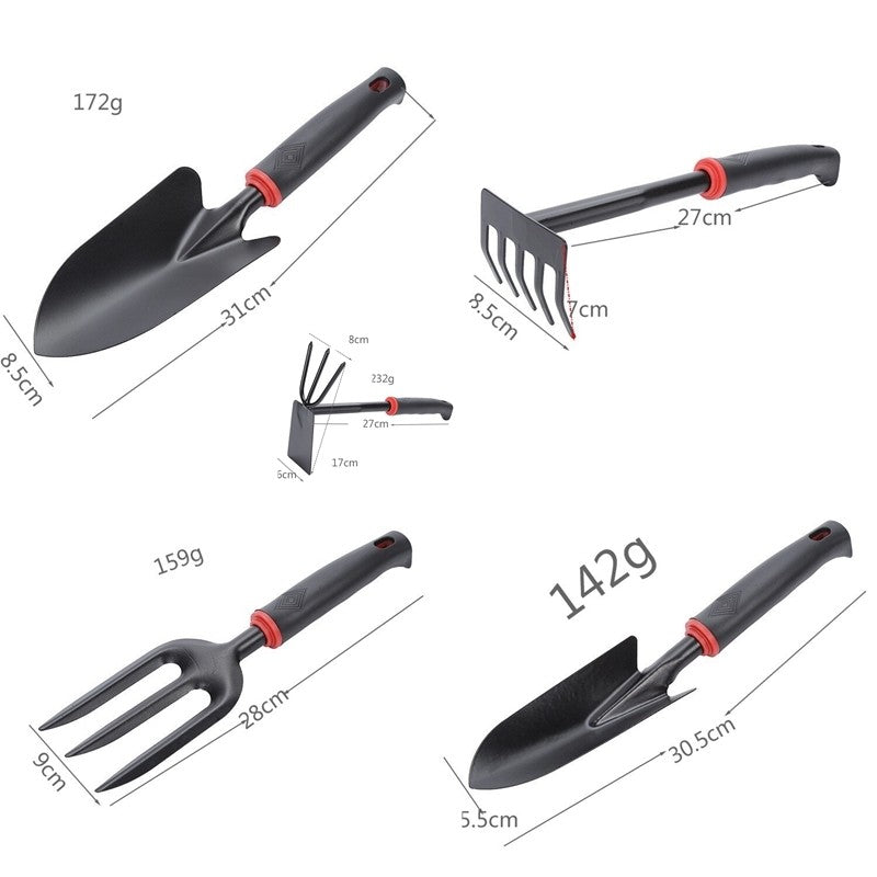 Set 7 Unelte de Gradina, pentru Plantare Prelucrare Sol si Ingrijire Plante, Material PVC si cardboard, 31.5 x 8 cm, negru
