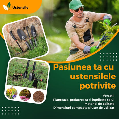 Set 7 Unelte de Gradina, pentru Plantare Prelucrare Sol si Ingrijire Plante, Material PVC si cardboard, 31.5 x 8 cm, negru