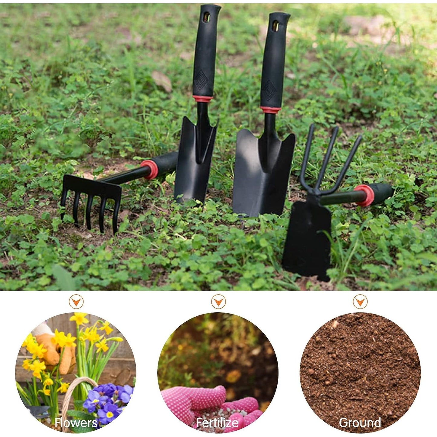 Set 7 Unelte de Gradina, pentru Plantare Prelucrare Sol si Ingrijire Plante, Material PVC si cardboard, 31.5 x 8 cm, negru