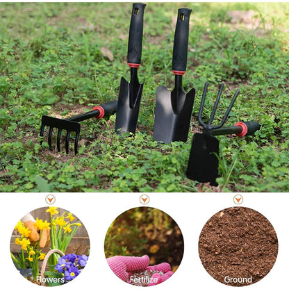 Set 7 Unelte de Gradina, pentru Plantare Prelucrare Sol si Ingrijire Plante, Material PVC si cardboard, 31.5 x 8 cm, negru