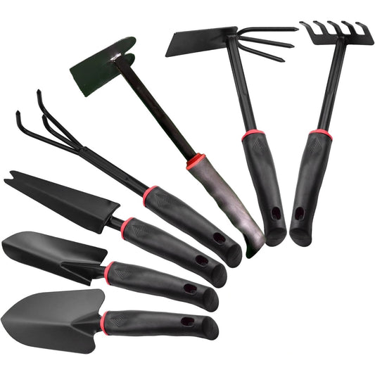 Set 7 Unelte de Gradina, pentru Plantare Prelucrare Sol si Ingrijire Plante, Material PVC si cardboard, 31.5 x 8 cm, negru