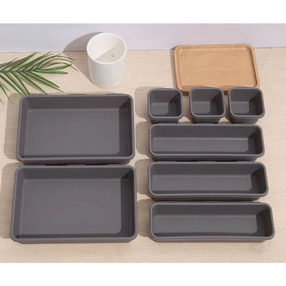 Set 8 cutii depozitare, pentru sertar, cosmetice, ustensile bucatarie, textile, plastic, gri, selexmo, 23.5 x 16 cm