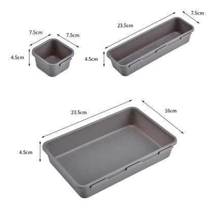 Set 8 cutii depozitare, pentru sertar, cosmetice, ustensile bucatarie, textile, plastic, gri, selexmo, 23.5 x 16 cm