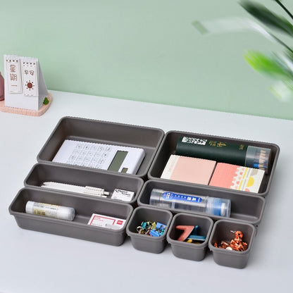 Set 8 cutii depozitare, pentru sertar, cosmetice, ustensile bucatarie, textile, plastic, gri, selexmo, 23.5 x 16 cm