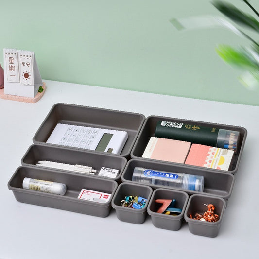 Set 8 cutii depozitare, pentru sertar, cosmetice, ustensile bucatarie, textile, plastic, gri, selexmo, 23.5 x 16 cm