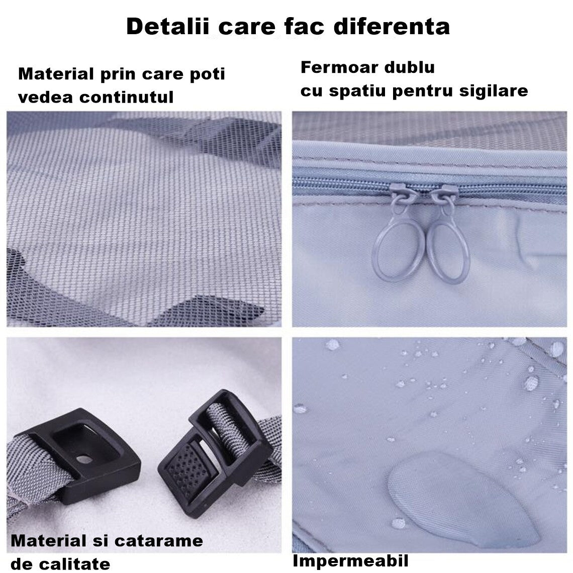 Set 8 huse organizare bagaj selexmo, material poliester, impermeabil, cu fermoar, pentru calatorii sau dulap, sac pentru pantofi inclus, pliabil, gri