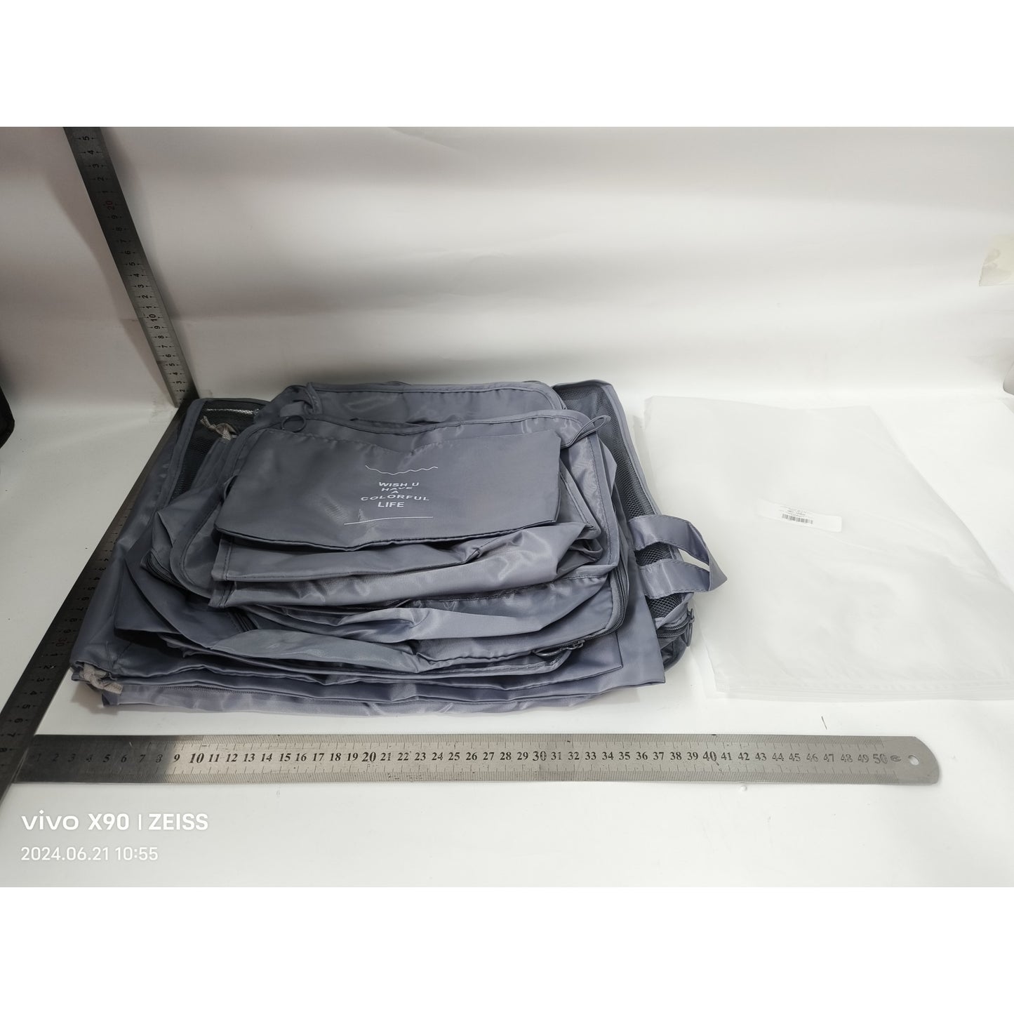 Set 8 huse organizare bagaj selexmo, material poliester, impermeabil, cu fermoar, pentru calatorii sau dulap, sac pentru pantofi inclus, pliabil, gri