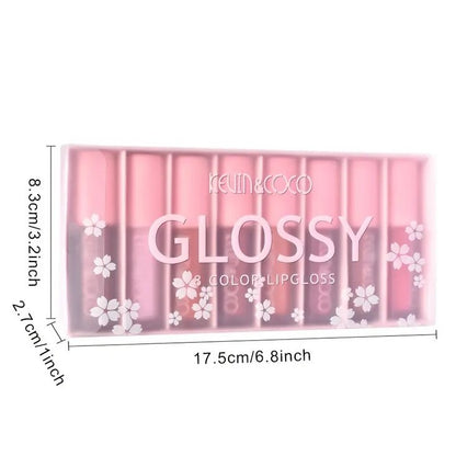 SET 8 LIP GLOSS, NUNATE ROSE, NUDE, GLOSY, CUTIE DREPTUNGHIULARA, 8.3 X 17.5 X 2.7 CM, 181.5 G, MULTICOLOR