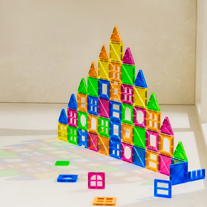 Piese Magnetice de Constructie, Magnetic Tiles, Forme Geometrice, 3 Ani+ 88 piese