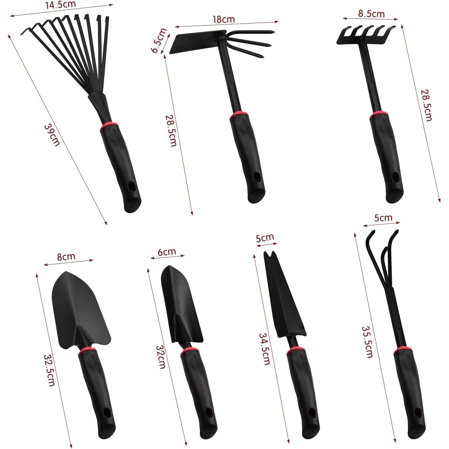 Set 9 Unelte de Gradina, pentru Plantare Prelucrare Sol si Ingrijire Plante, Material PVC si cardboard, 25 x 14.5 cm, negru