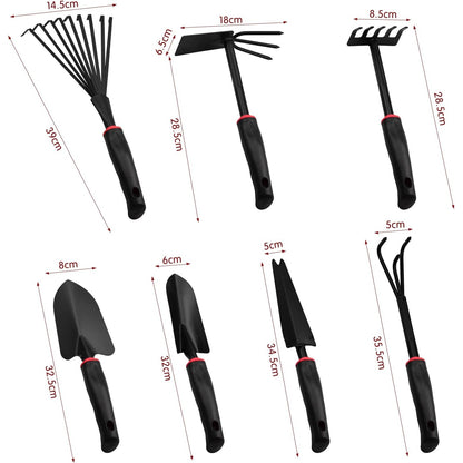 Set 9 Unelte de Gradina, pentru Plantare Prelucrare Sol si Ingrijire Plante, Material PVC si cardboard, 25 x 14.5 cm, negru