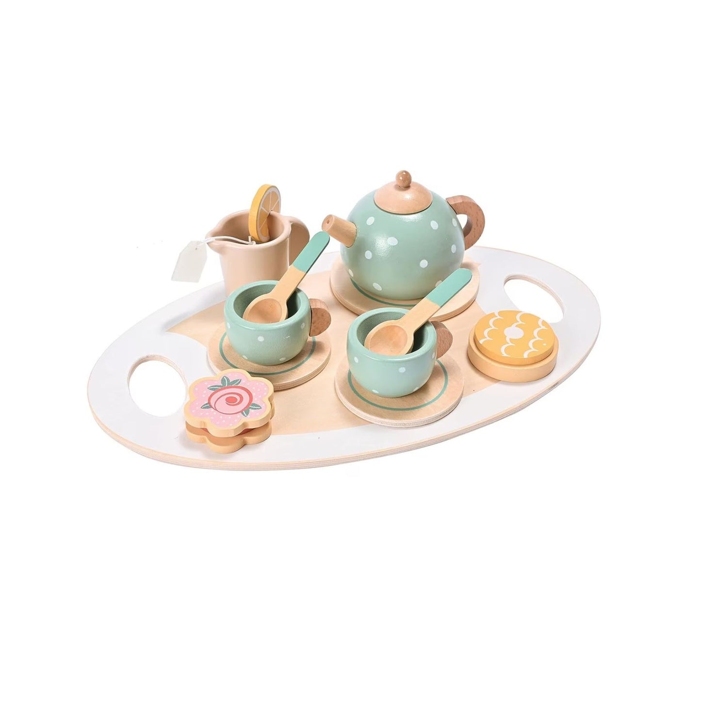 Set de Ceai Selexmo, din Lemn, 15 Piese, Vopsea Ecologica, +36 Luni, Multicolor Pastel